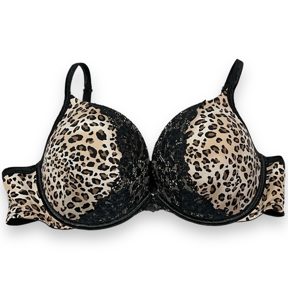 CACIQUE Smooth Boost Plunge Bra Leopard Lace Push Up Bra 42C - Picture 1 of 11